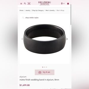 Elysium black matte men’s wedding band size 10.5